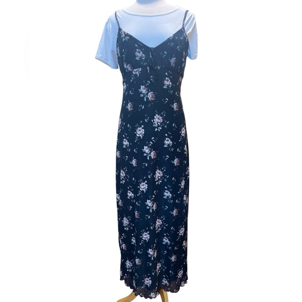 Floral Navy Slip Dress with Spaghetti Straps